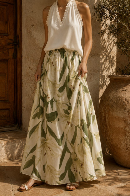 Summer Set with Halter Top and Long Floral Skirt