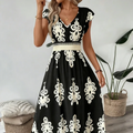 Celeste | Baroque Print Maxi Dress with V-Neck and Smocked Waist