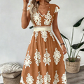 Celeste | Baroque Print Maxi Dress with V-Neck and Smocked Waist