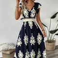 Celeste | Baroque Print Maxi Dress with V-Neck and Smocked Waist
