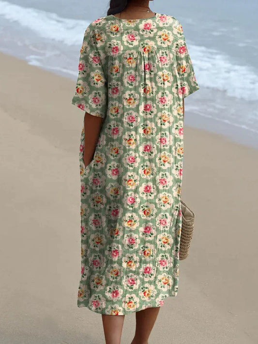 Casual Flowing Dress with Vintage Floral Print