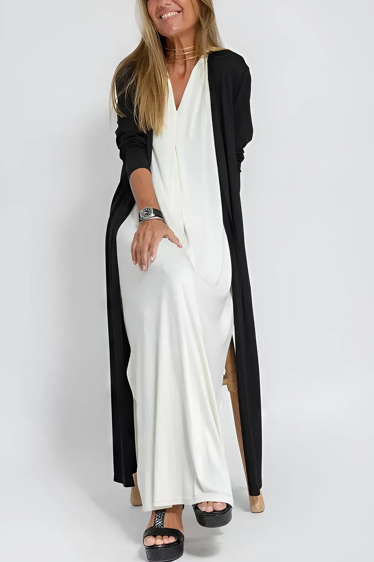 ELISE | Elegant Long Dress with Matching Cardigan Free
