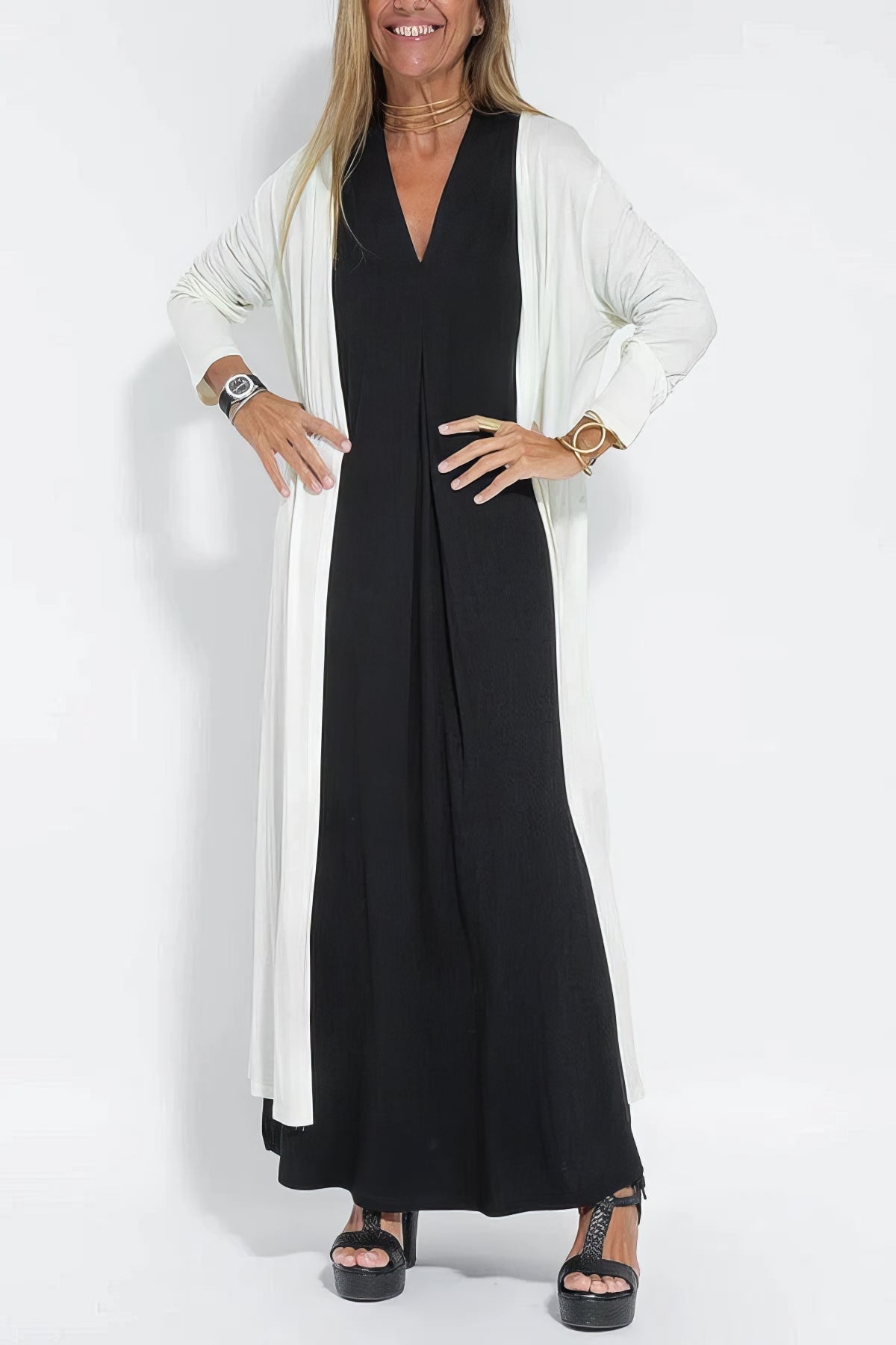ELISE | Elegant Long Dress with Matching Cardigan Free