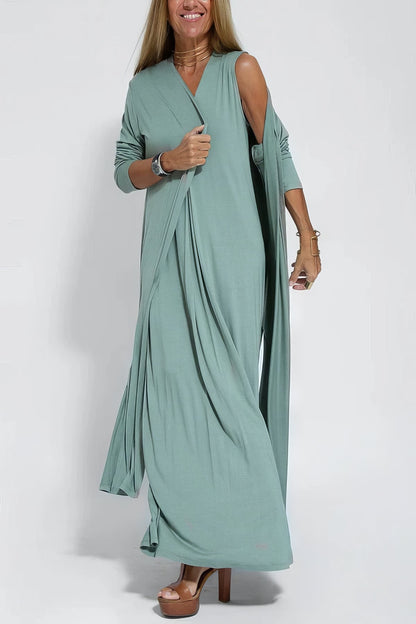ELISE | Elegant Long Dress with Matching Cardigan Free